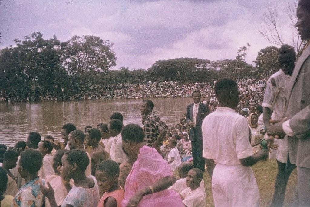 Layzell's baptism at the Kabaka's lake